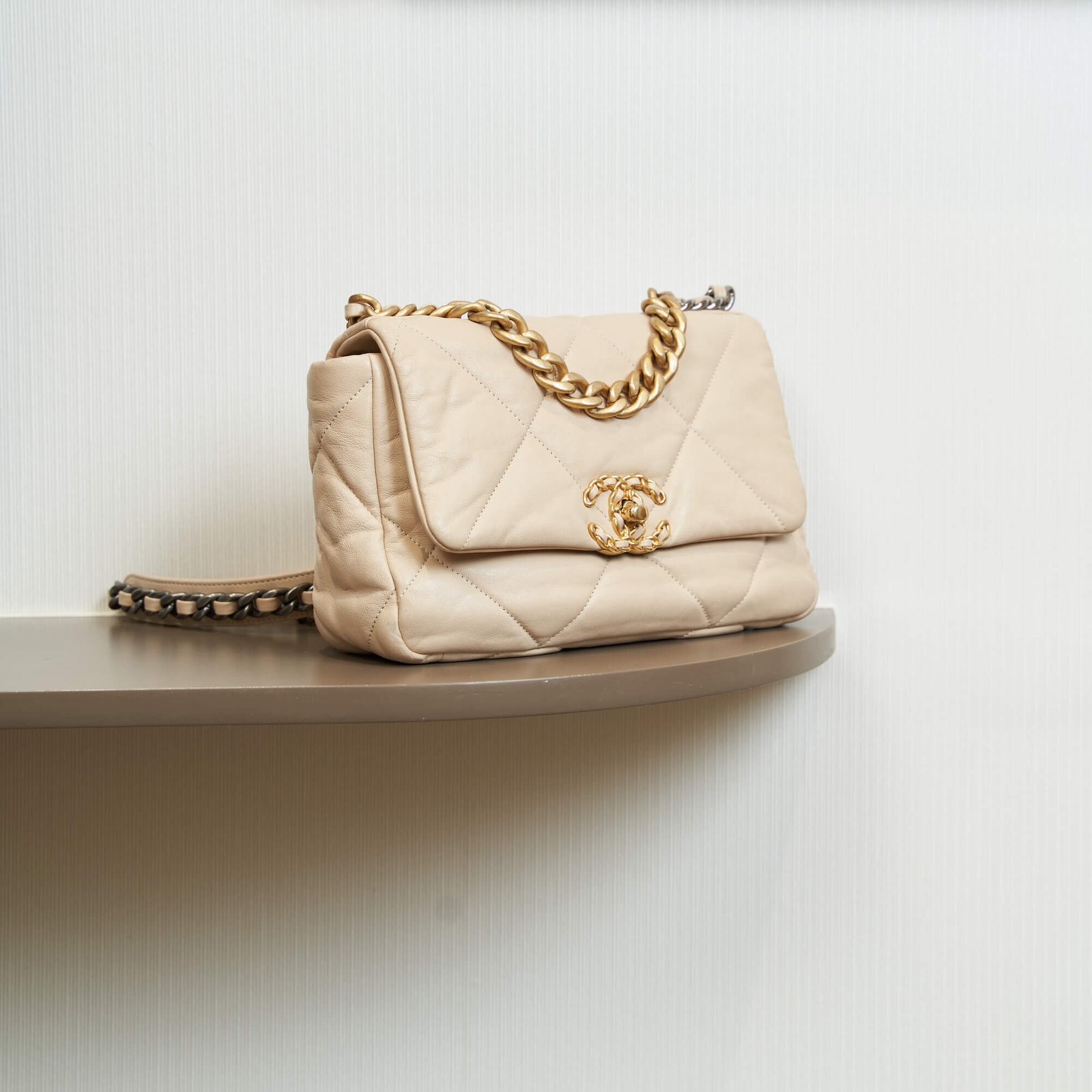 Chanel 19 Large Flap Bag in Cream Lambskin with Tricolore Hardware  SOLD