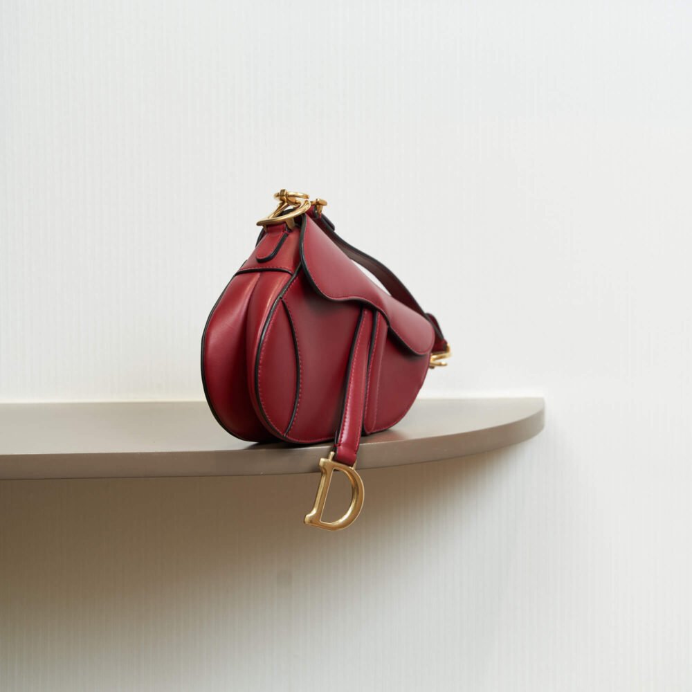Dior Saddle Burgundy Red Saddle bag with Oblique Studded Strap  AWL35   LuxuryPromise