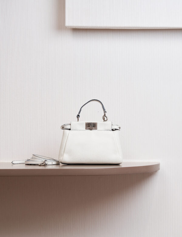 Fendi White Leather Micro Peekaboo Top Handle Bag
