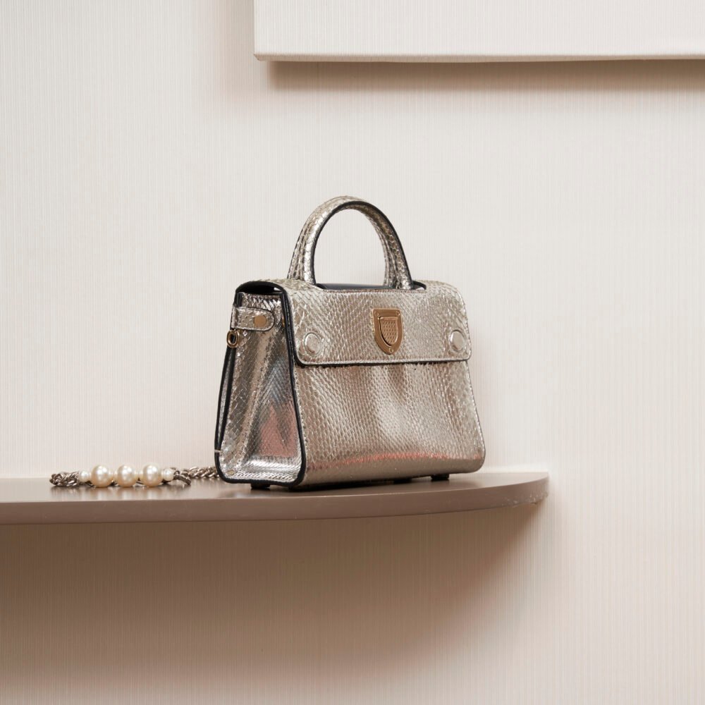 Dior Matte Silver Leather Mini Diorever Top Handle Bag