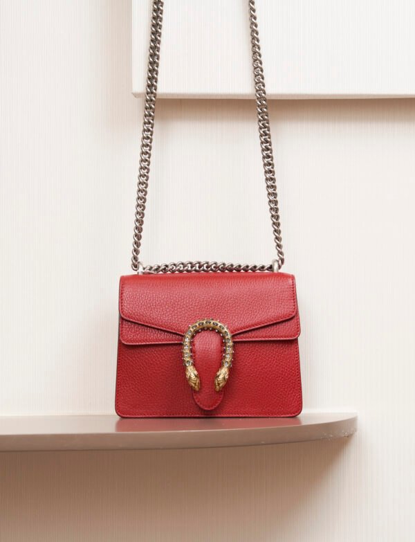 Gucci Dionysus Leather Mini Shoulder Bag in Red